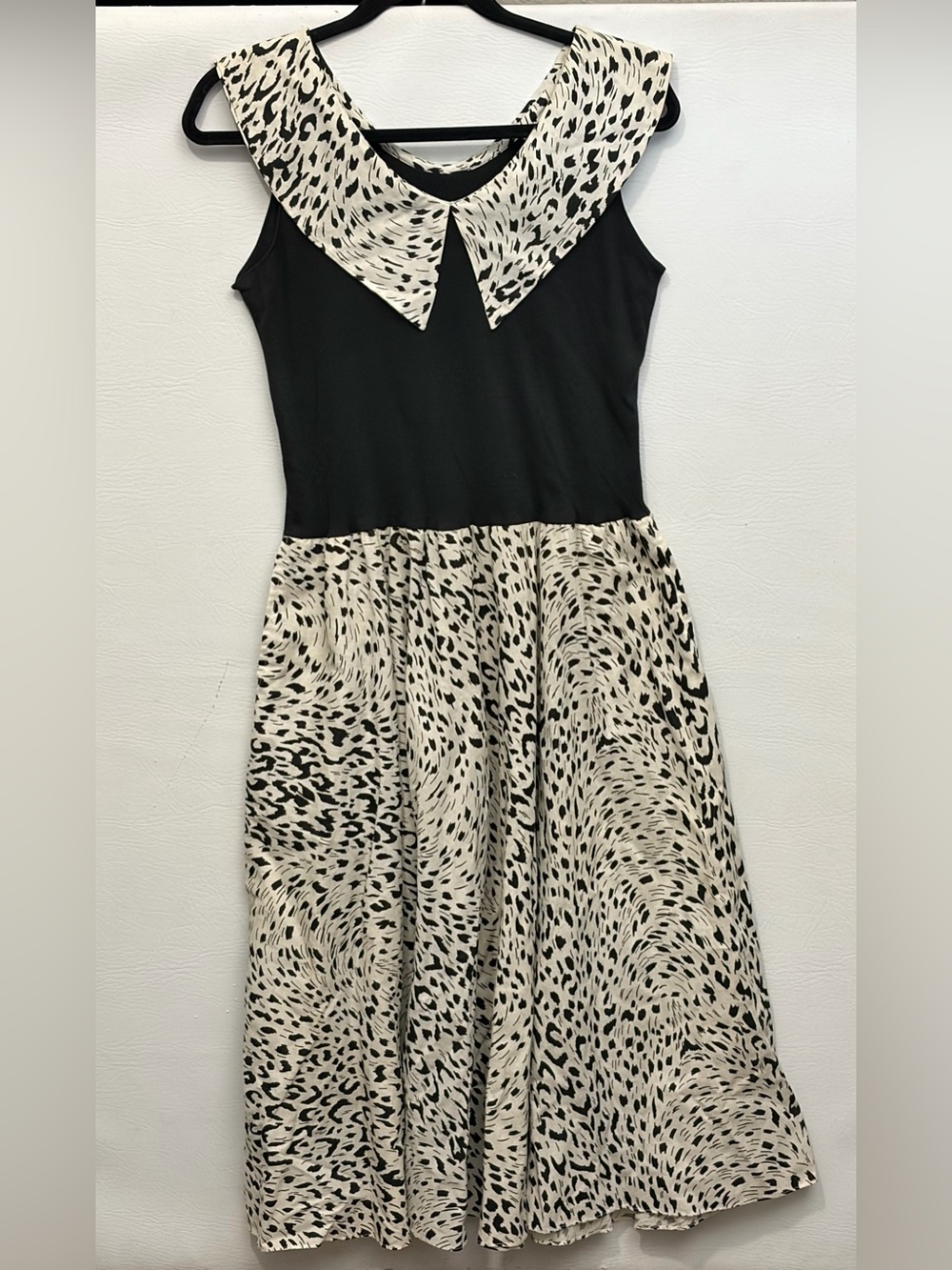 Vintage Black and Cream Animal Print Midi Dress